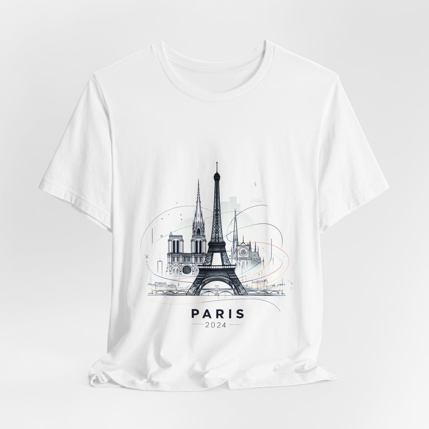 Unisex Short Sleeve Tee with Eiffel Tower Design