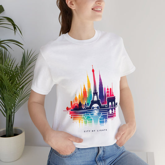 Unisex Short Sleeve Tee with Eiffel Tower Design