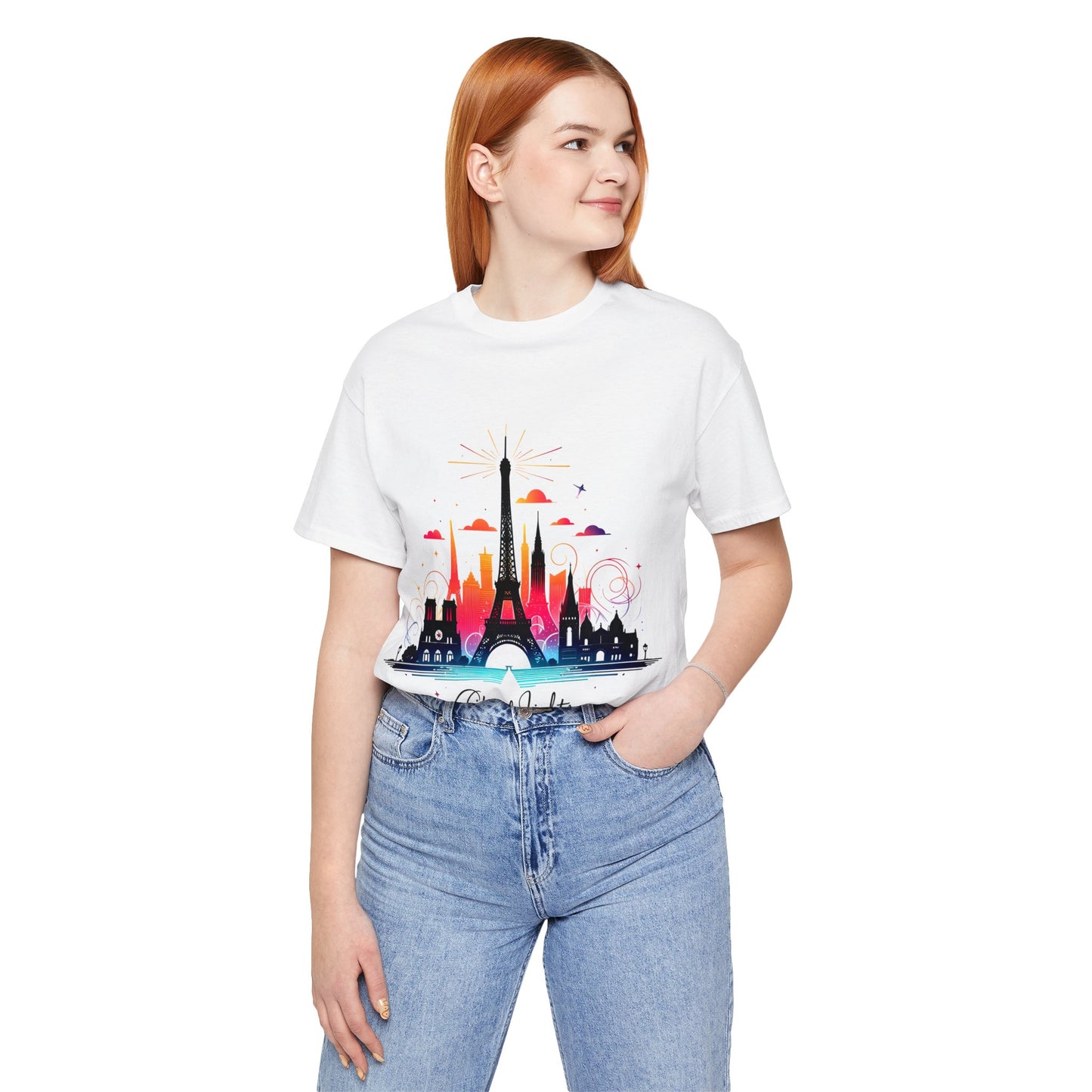 Unisex Short Sleeve Tee with Paris City Design