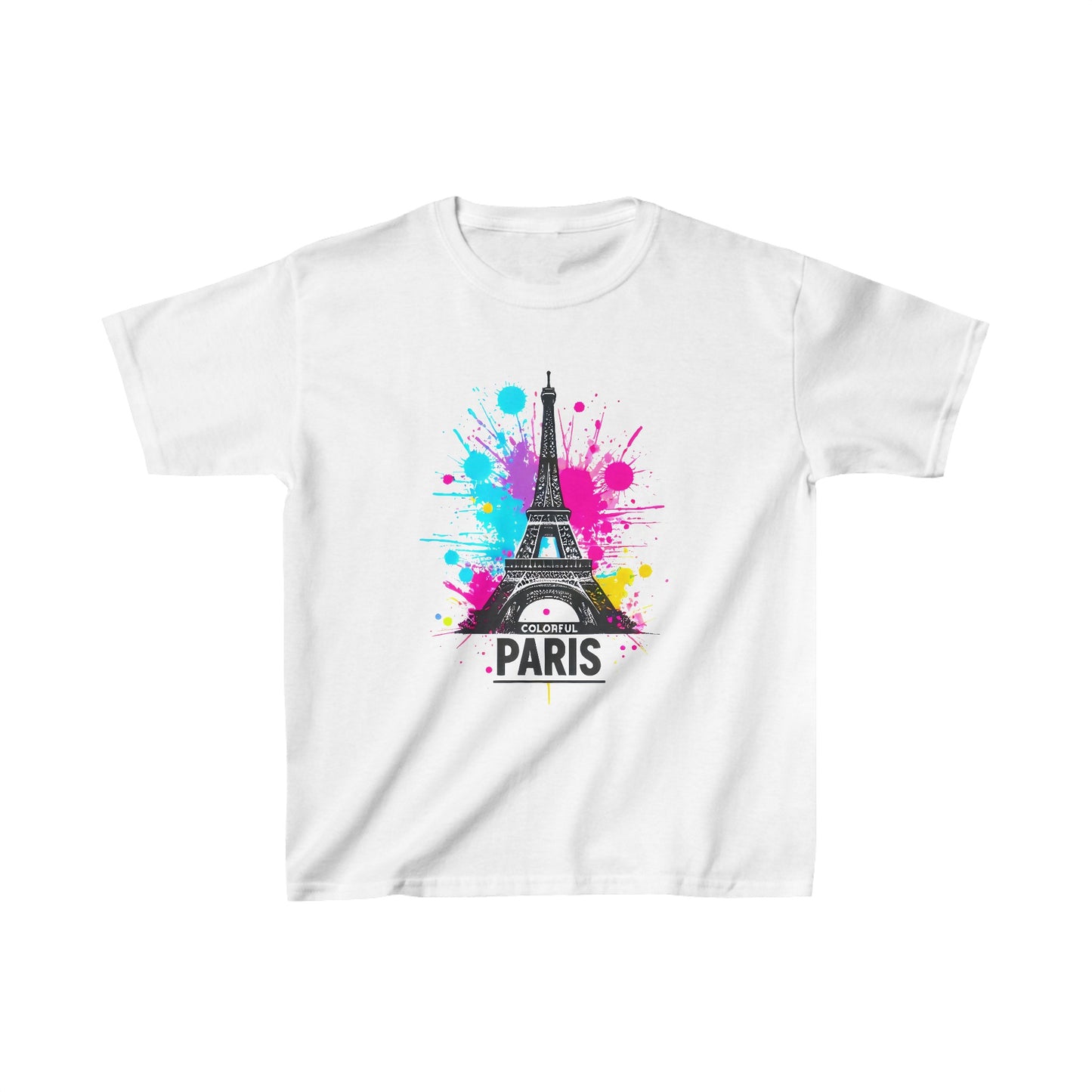 Kids Heavy Cotton Tee with Eiffel Tower Design