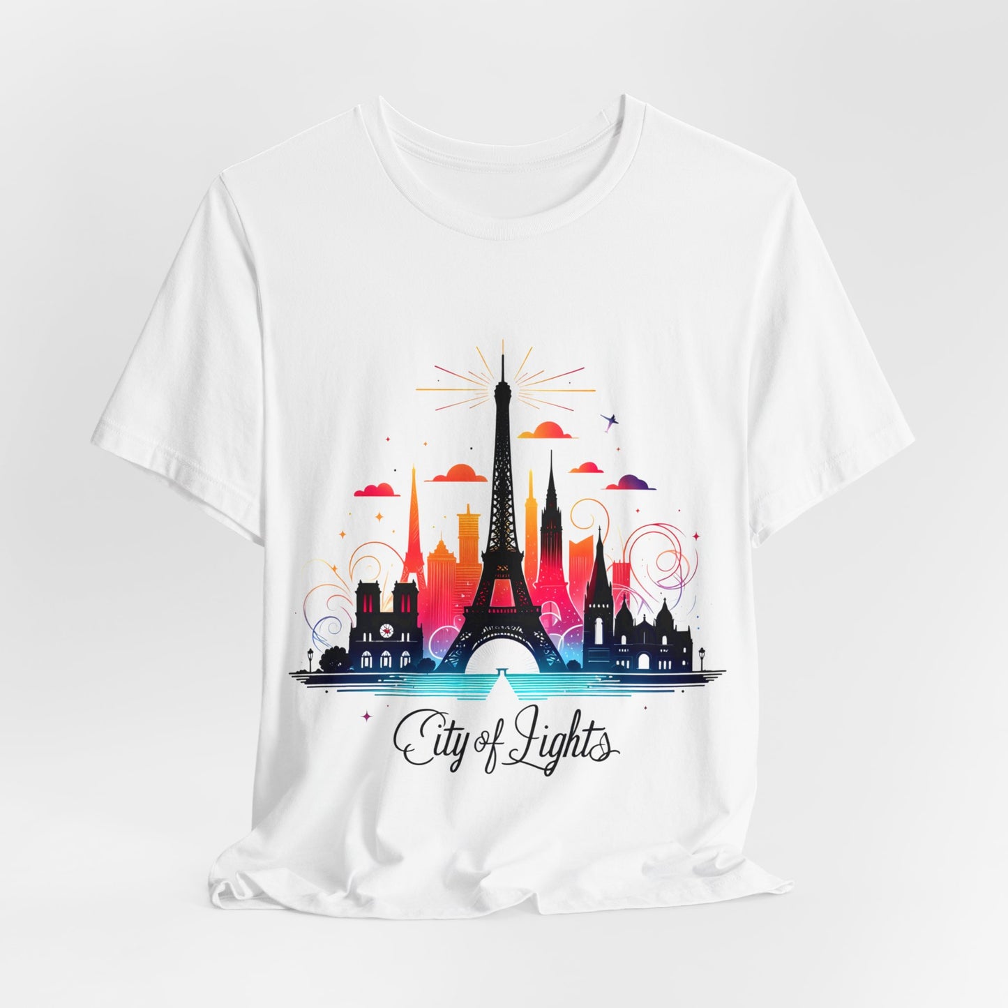 Unisex Short Sleeve Tee with Paris City Design