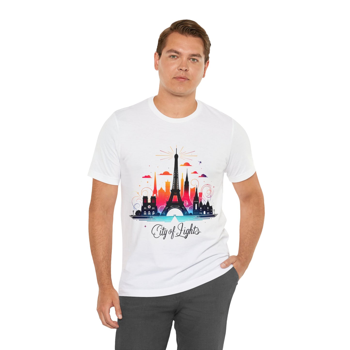 Unisex Short Sleeve Tee with Paris City Design