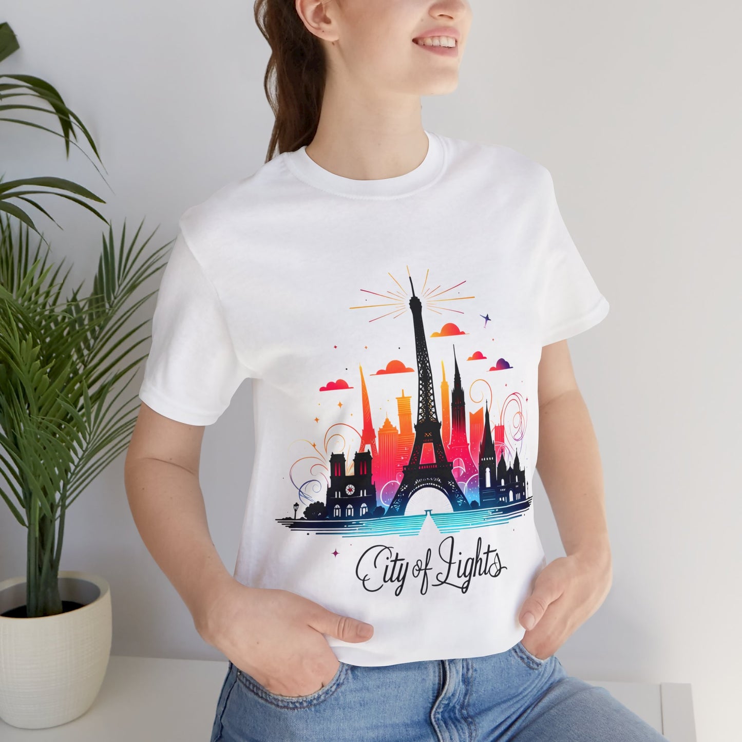 Unisex Short Sleeve Tee with Paris City Design