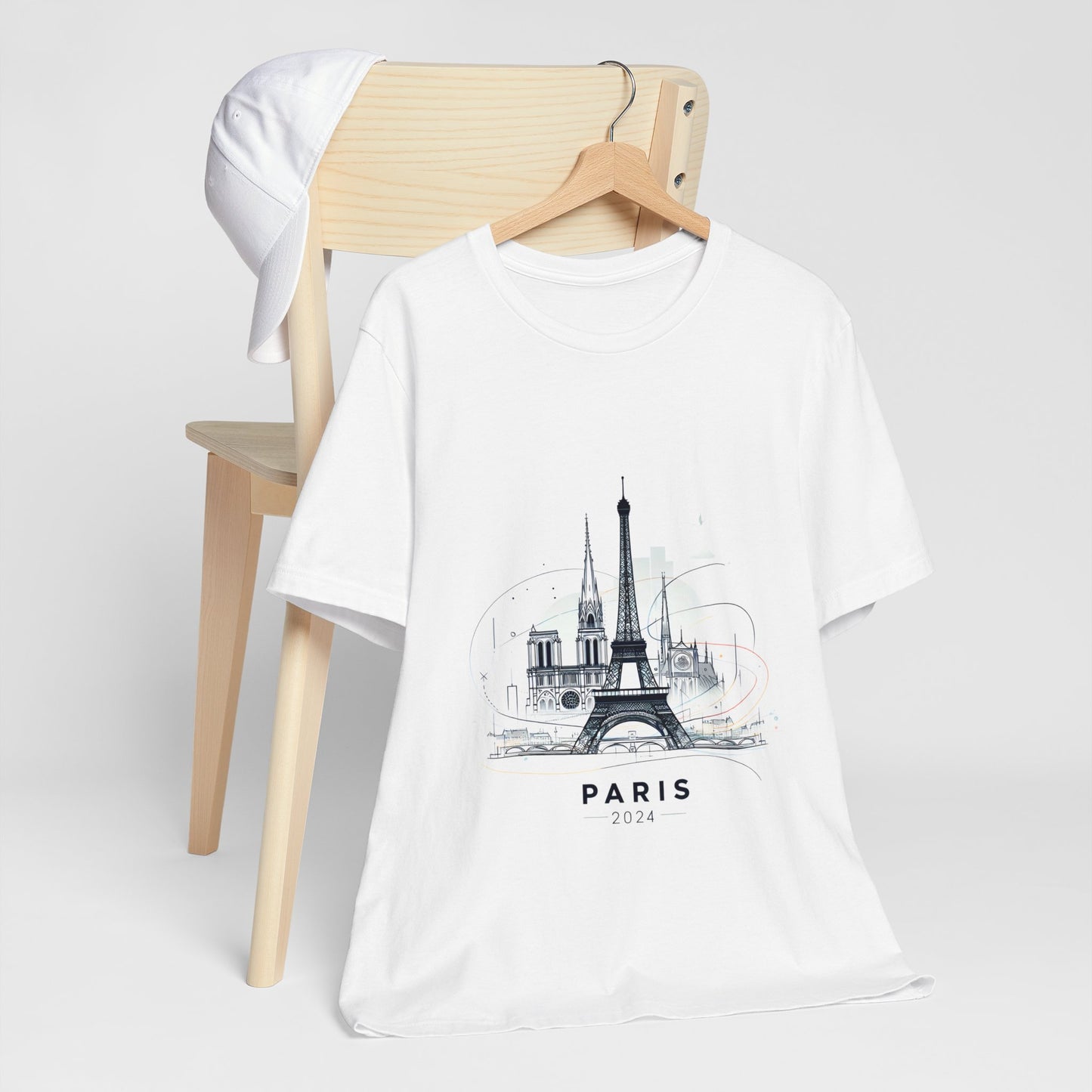 Unisex Short Sleeve Tee with Eiffel Tower Design