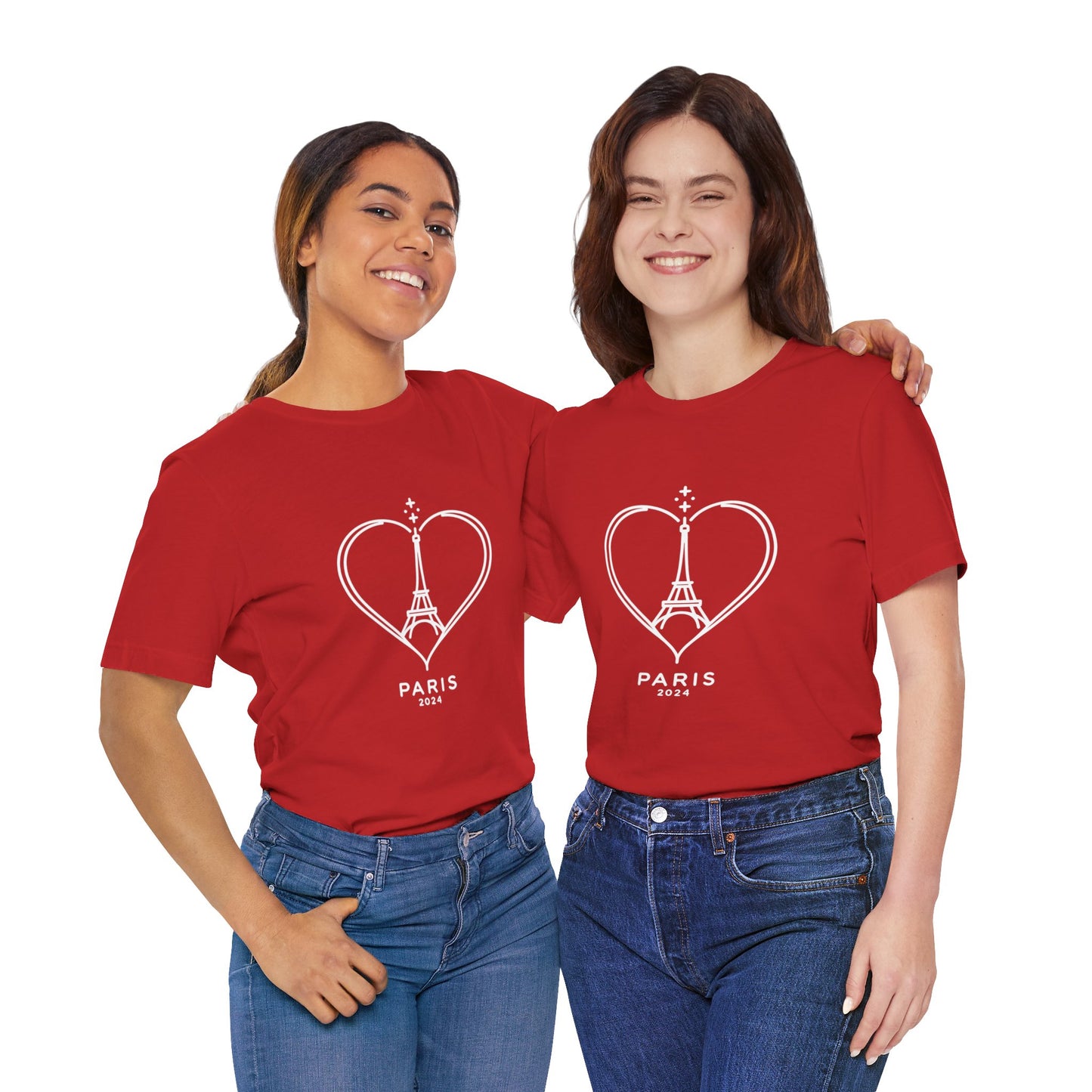 Women T-shirt with heart and Eiffel Tower Design Multi Colors