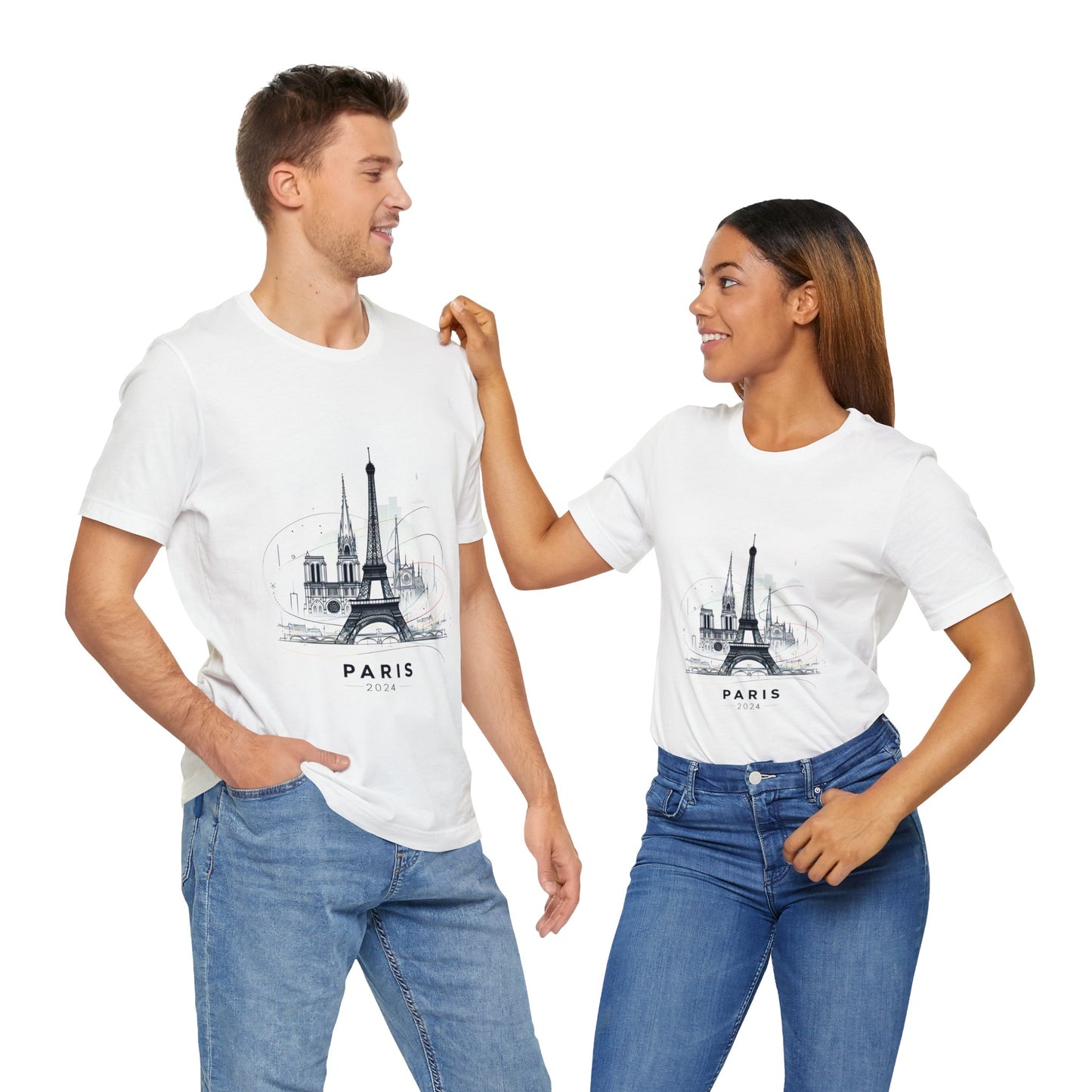 Unisex Short Sleeve Tee with Eiffel Tower Design