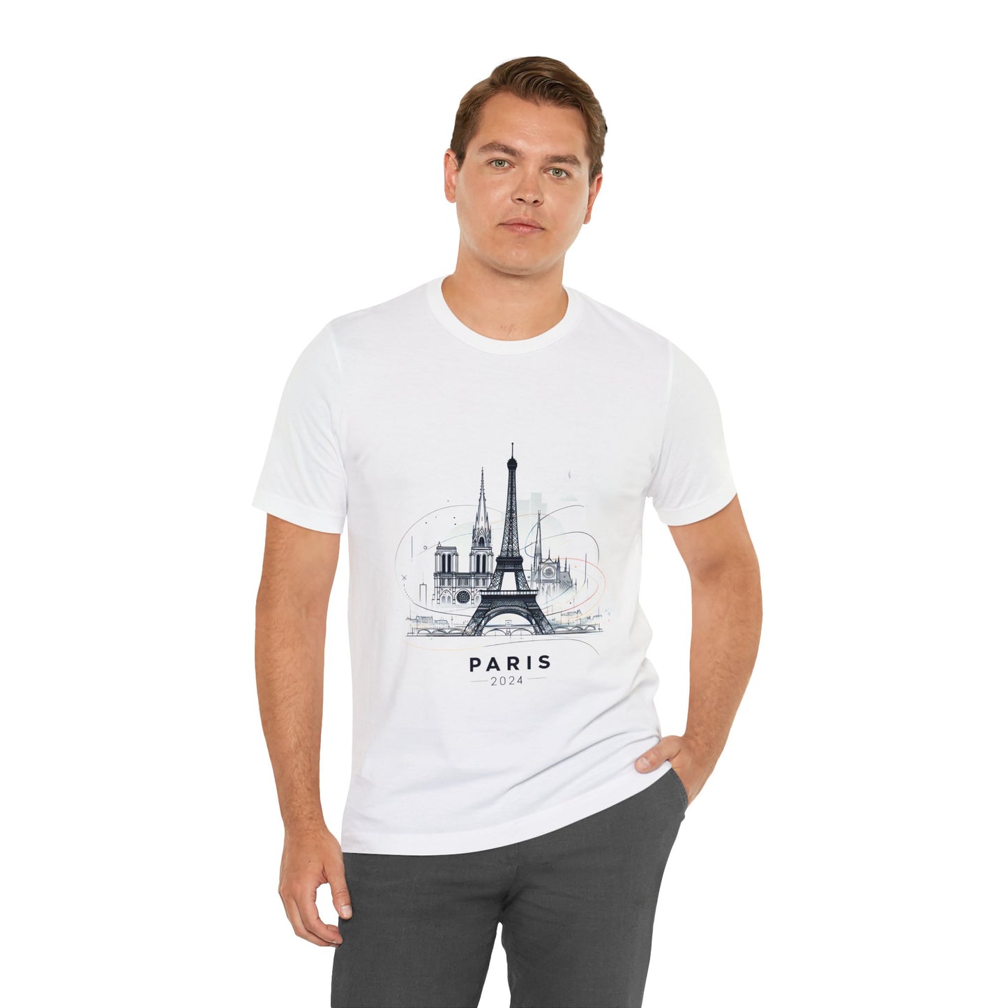 Unisex Short Sleeve Tee with Eiffel Tower Design