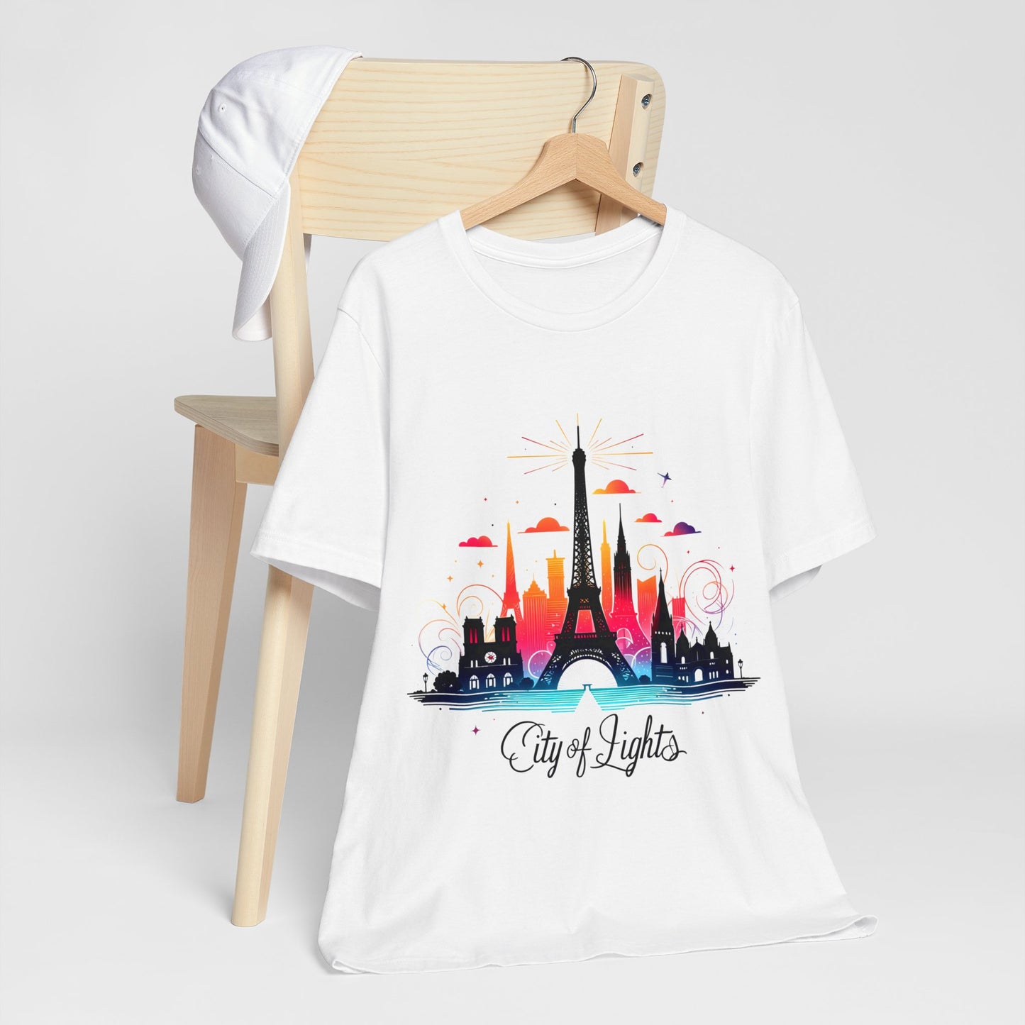 Unisex Short Sleeve Tee with Paris City Design