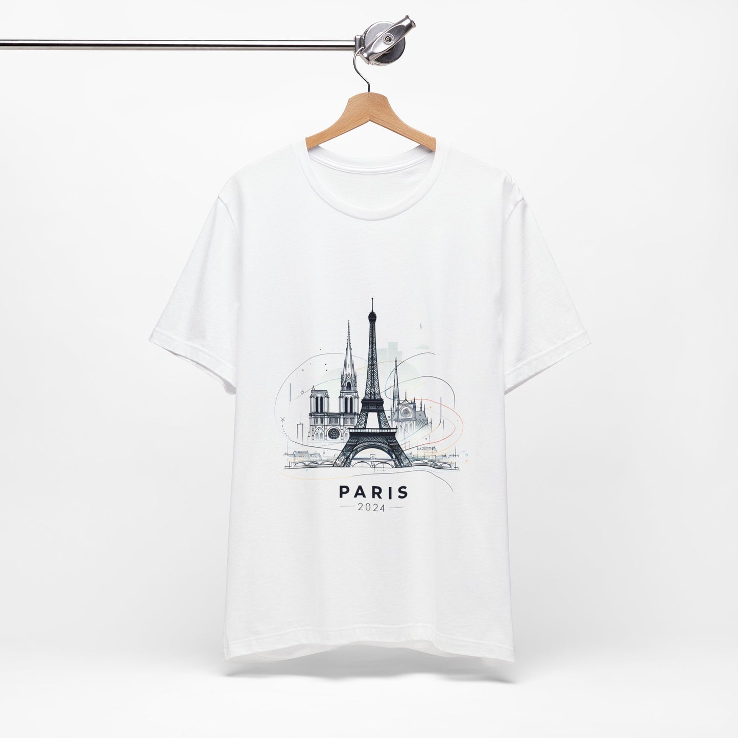 Unisex Short Sleeve Tee with Eiffel Tower Design