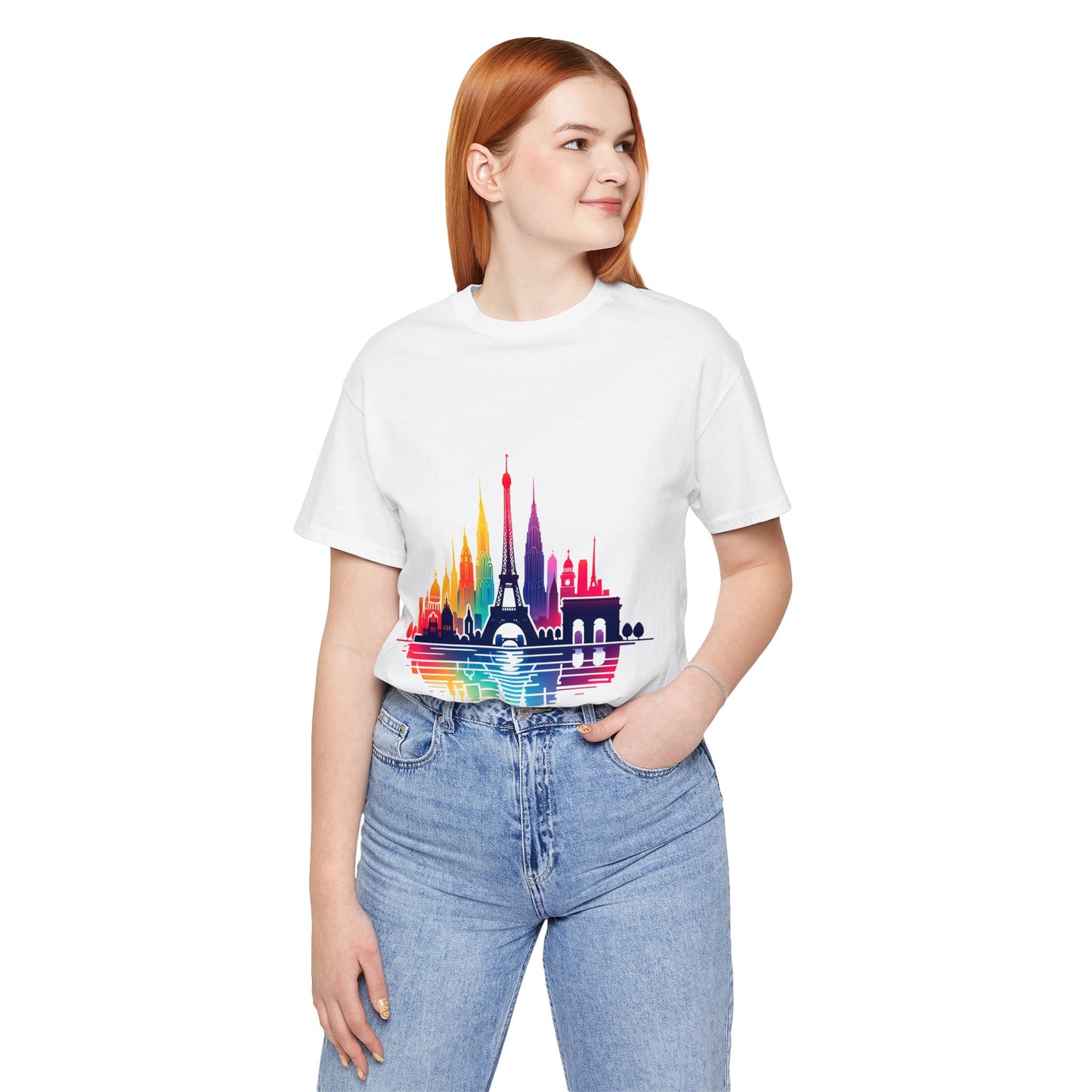 Unisex Short Sleeve Tee with Eiffel Tower Design