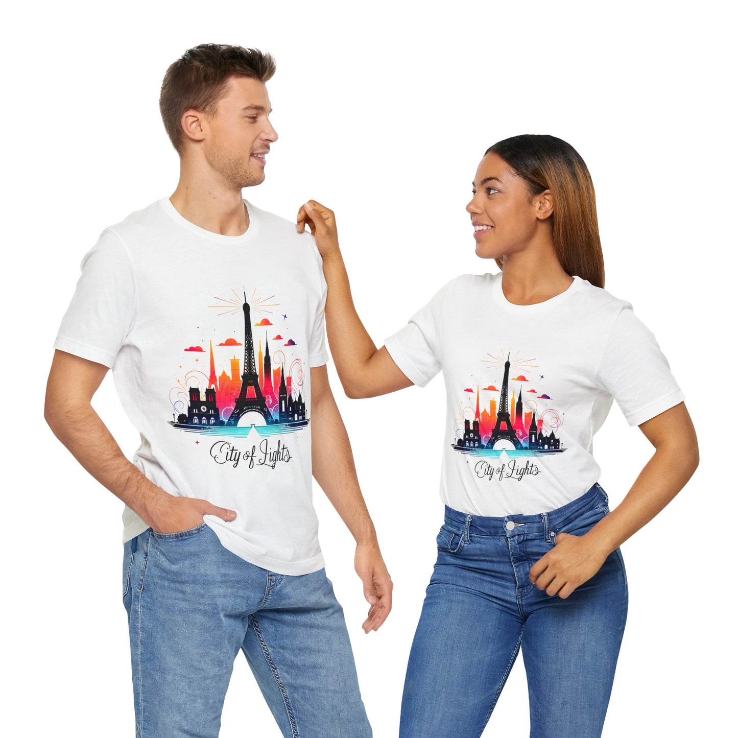 Unisex Short Sleeve Tee with Paris City Design