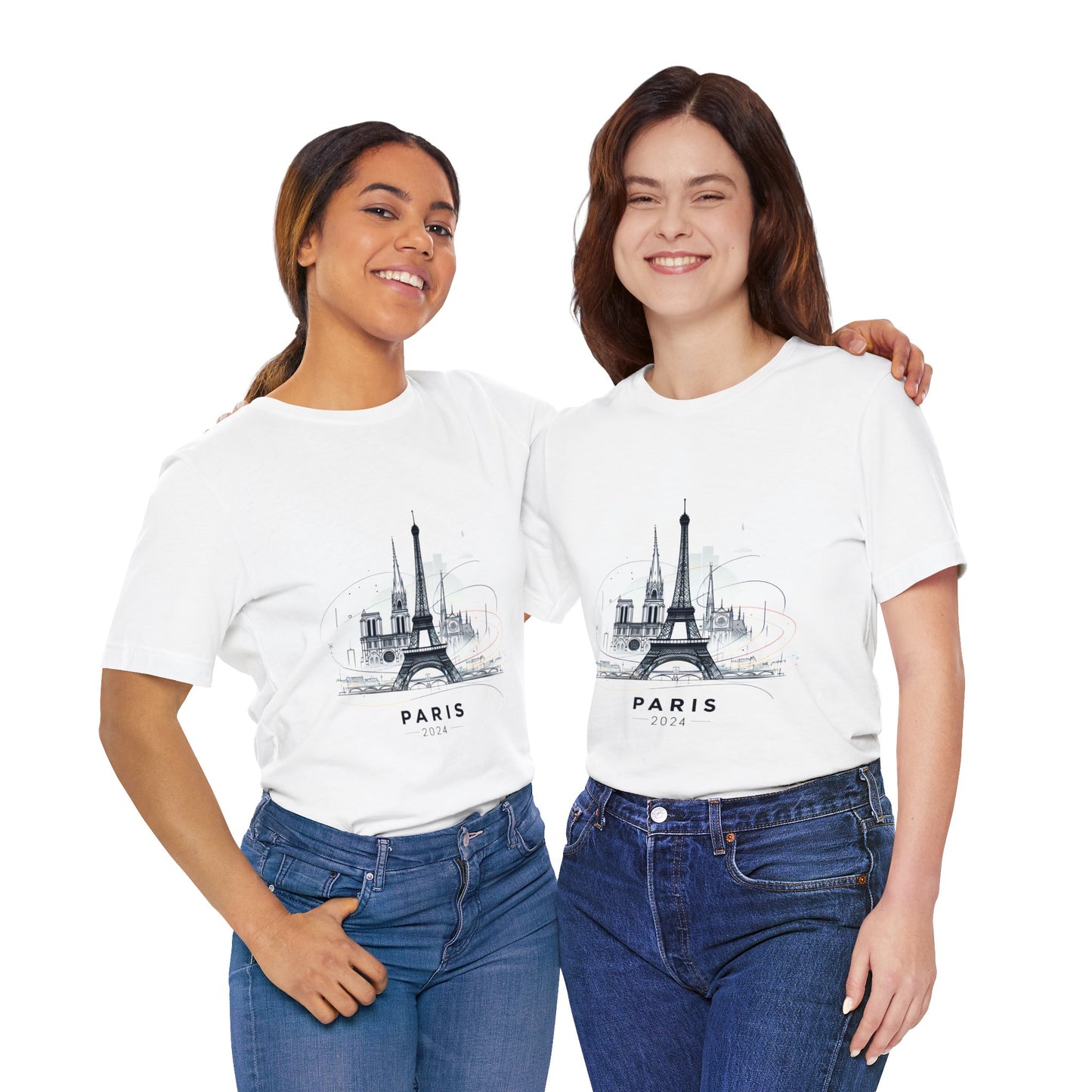 Unisex Short Sleeve Tee with Eiffel Tower Design